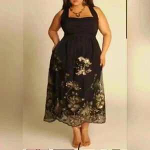 IGIGI Ekanta Black and Gold Beaded Maxi Sleeveless Empire Waist Dress  18/20